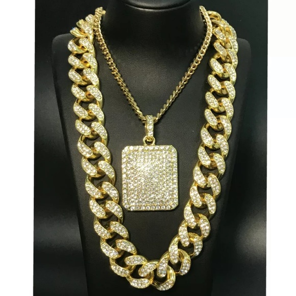 Other - Mens cuban ice bling gold necklace chain set